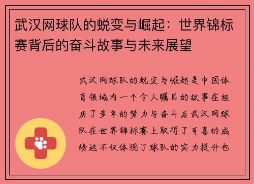 武汉网球队的蜕变与崛起：世界锦标赛背后的奋斗故事与未来展望